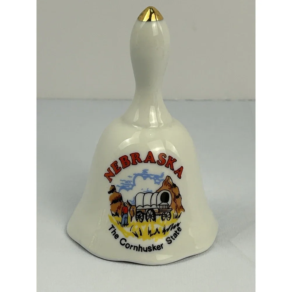 Vintage Nebraska The Cornhusker State Souvenir Porcelain Bell Wagon Travel Decor
